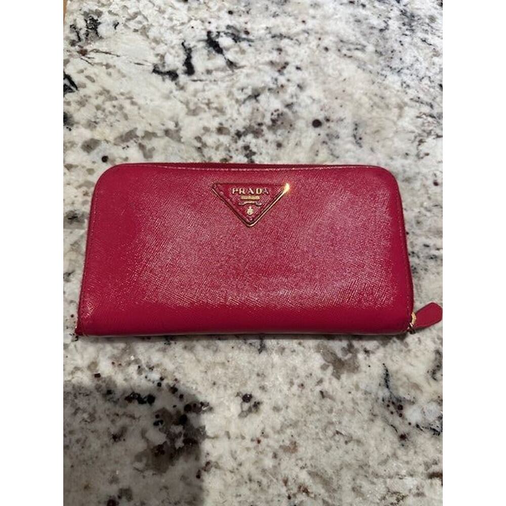 Prada Saffiano Leather Zip Around Wallet Peonia EUC